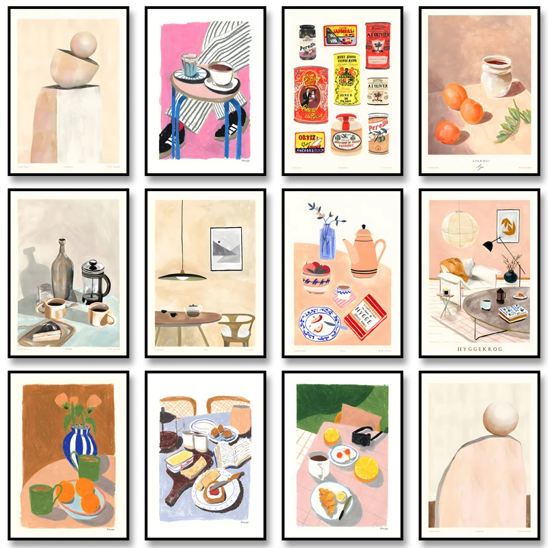 Minimalistic Art Poster Coffee Breakfast Print Canvas Painting Summer Wall Art Picture for Dining Room Kitchen Home Decoratio