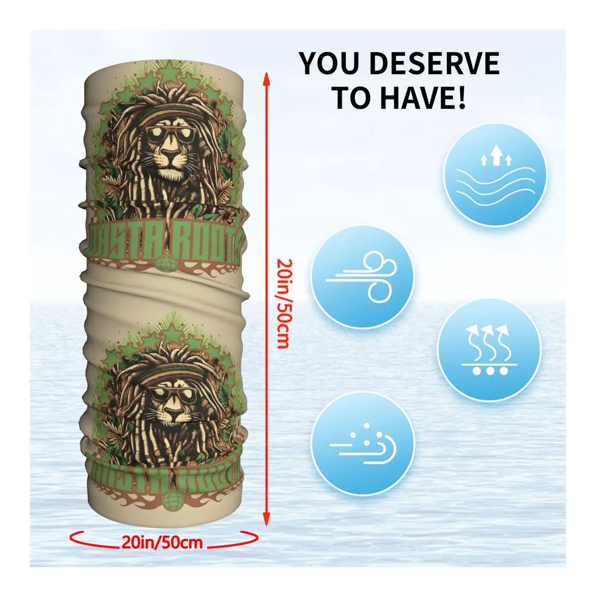 Couvre-cou Bandana Rasta Roots, bande de sauna, écharpe ronde