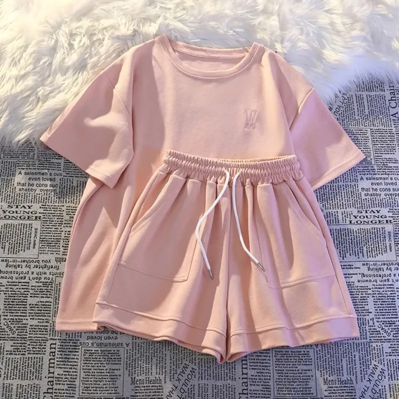 Pantaloncini larghi a maniche corte da donna Set da due pezzi Estate Nuovo abbigliamento casual di grandi dimensioni Tuta sportiva da corsa per donna