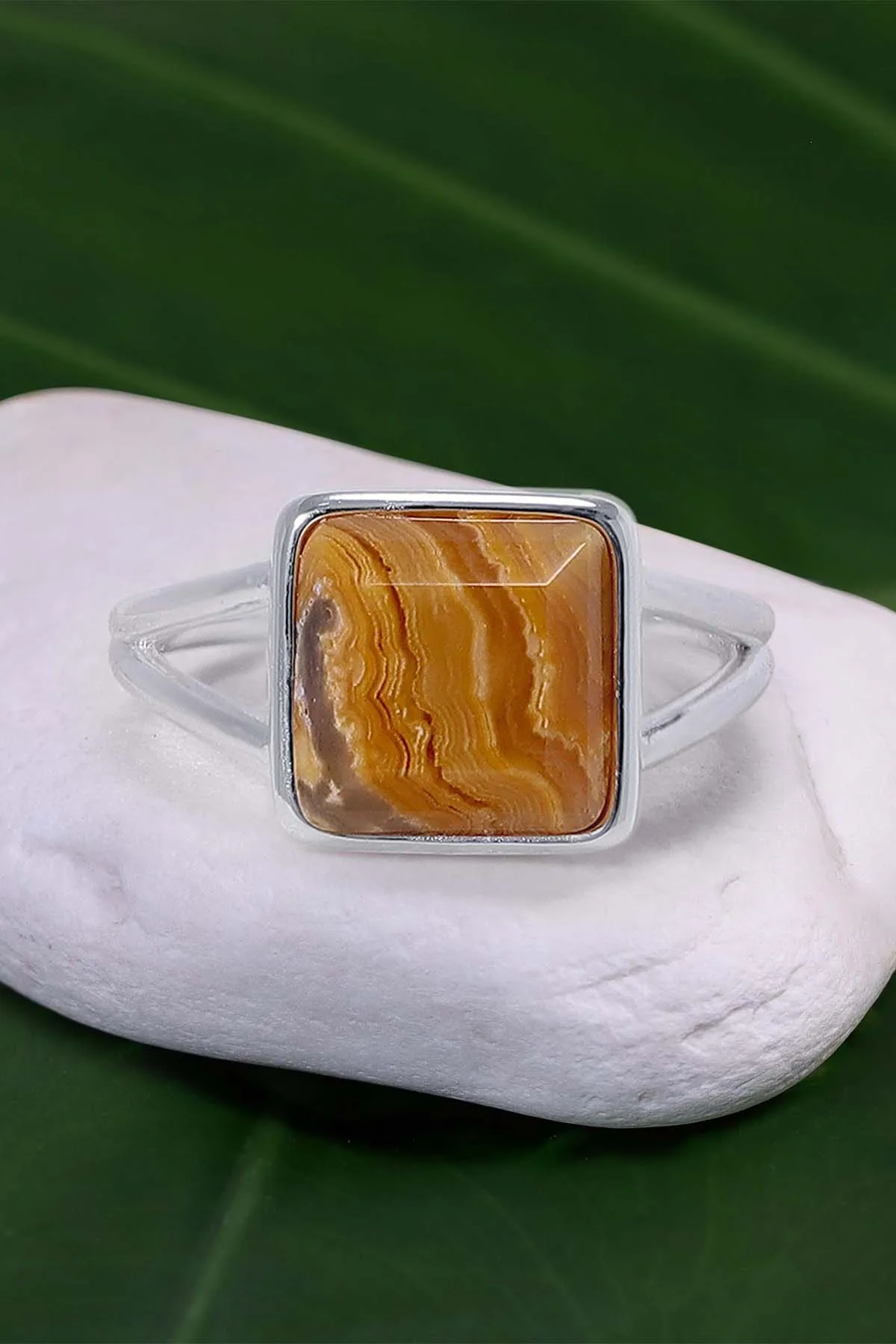 Square Cut Crazy Lace Agate Gemstone Silver Plated Ring Jewelry for Gift