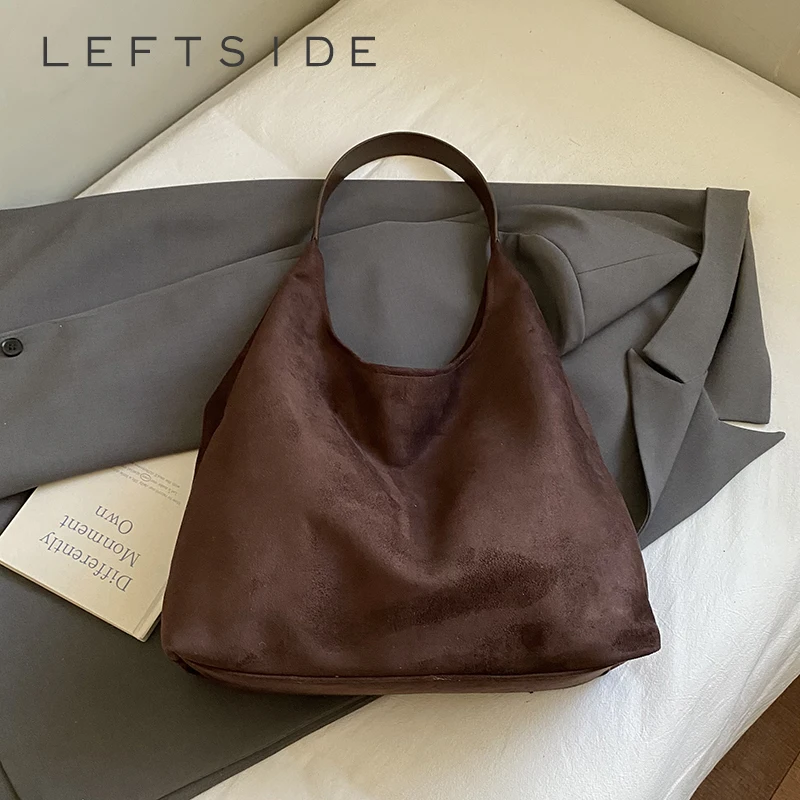 

LEFTSIDE Women PU Suede Shoulder Bag 2025 Winter Soft Hobo Bag Luxury Designer New Trend Female Vintage Handbags and Purses