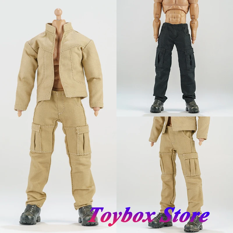 1/12 Man Soldier Khaki Tooling Jacket Pants Clothes Set Solid Color Casual Cargo Trousers Accessory For ANT NW 6