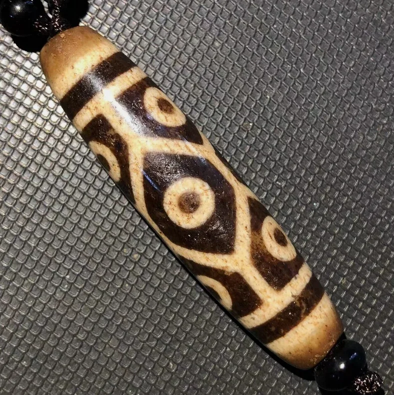 Magic Power Tibetan Old Agate longevity 9Eye Totem dZi Bead pendant14*56mmC2050