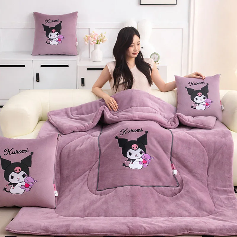 Sanrio Milk Plush Embroidery Cartoon Dual Purpose Car Thickening in Winter Cushion Office Napping Pillow by Kuromi Pillow Gifts