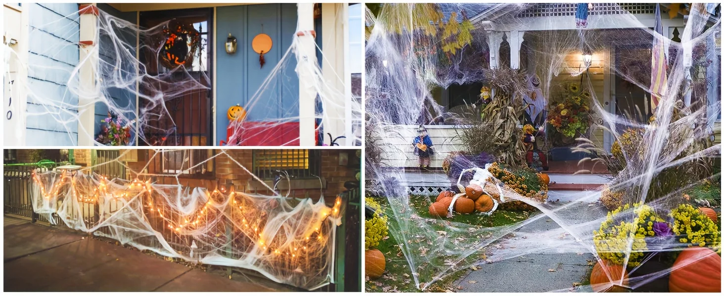 1 Set, 60 weiche Spinnennetz-Halloween-Dekorationen mit 10 künstlichen Spinnen, super dehnbare Spinnweben für Halloween im Innen- und Außenbereich – Detail 4