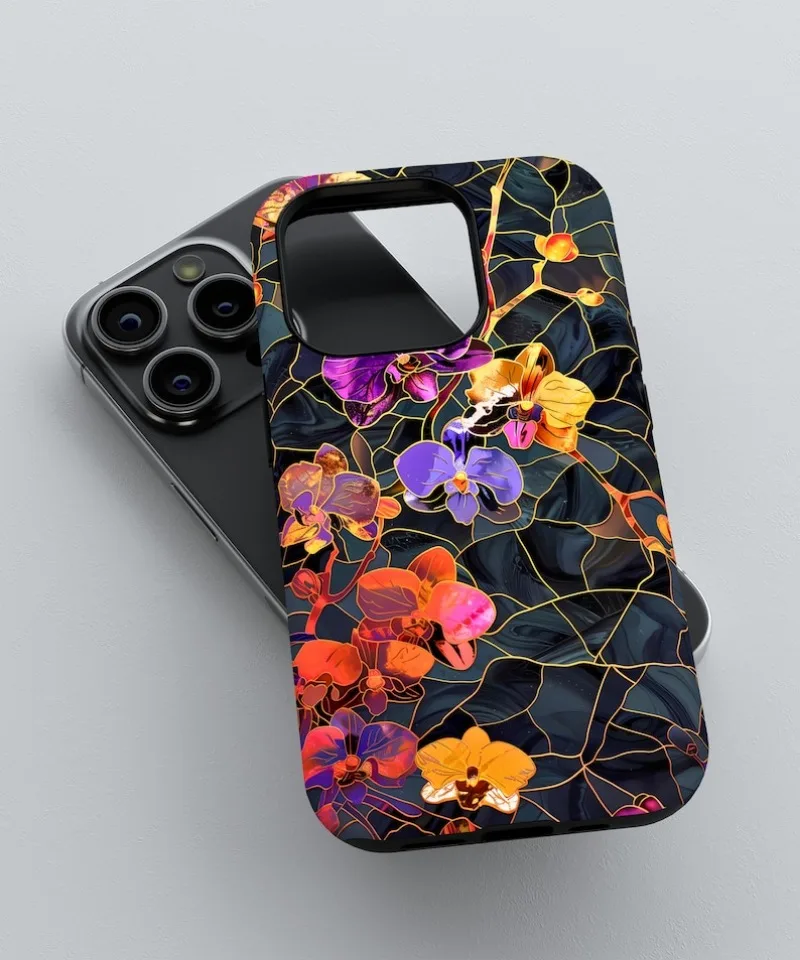 Elegant Floral Stained Glass Phone Case For IPHONE 16 15PRO MAX 14 13 12 11 Acrylic TPU Two in one magnetic Phone Cases