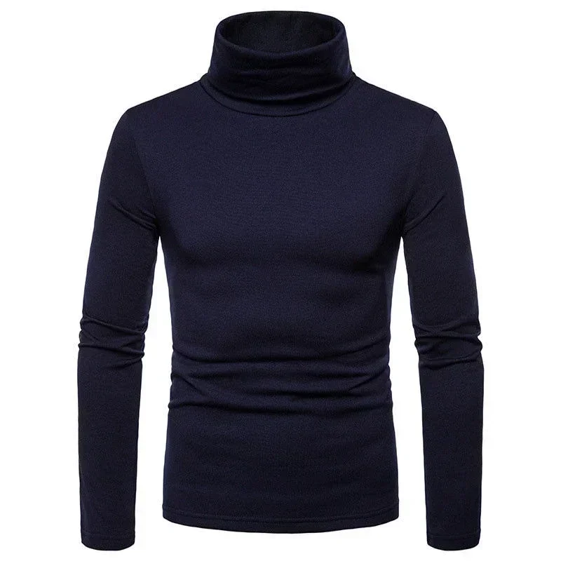 Fashion Men's Casual Slim Fit Basic Turtleneck Knitted Sweater High Collar Pullover Male Double Collar Autumn  Winter Tops