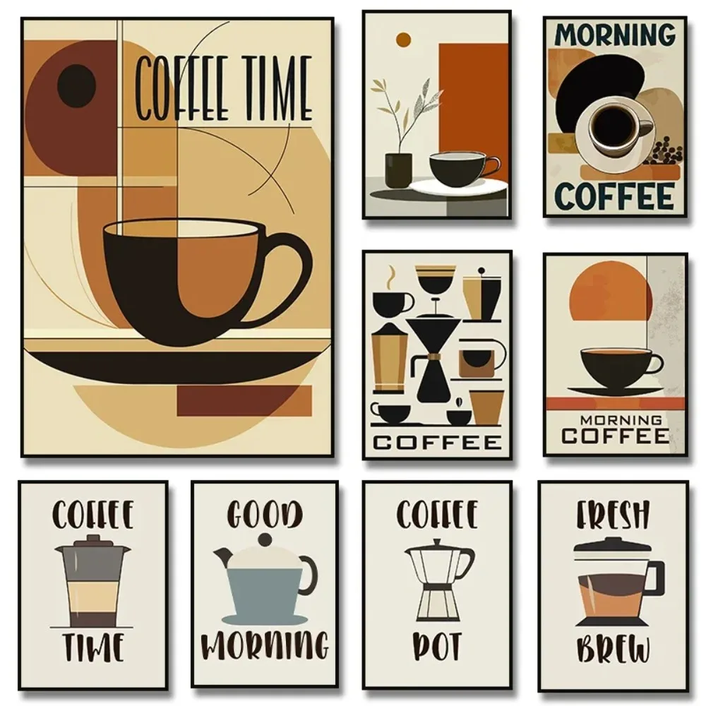 Frameless Retro Coffee Time Coffee Maker Poster Printing Canvas Painting Art Picture Kitchen Cafe Modern Wall Home Decoration