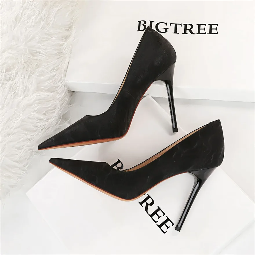 BIGTREE Shoes Designer New Women Pumps High Heels Stiletto Retro Pointed Toe Ladies Office Slip-on Shoes Party Blue Black Autumn