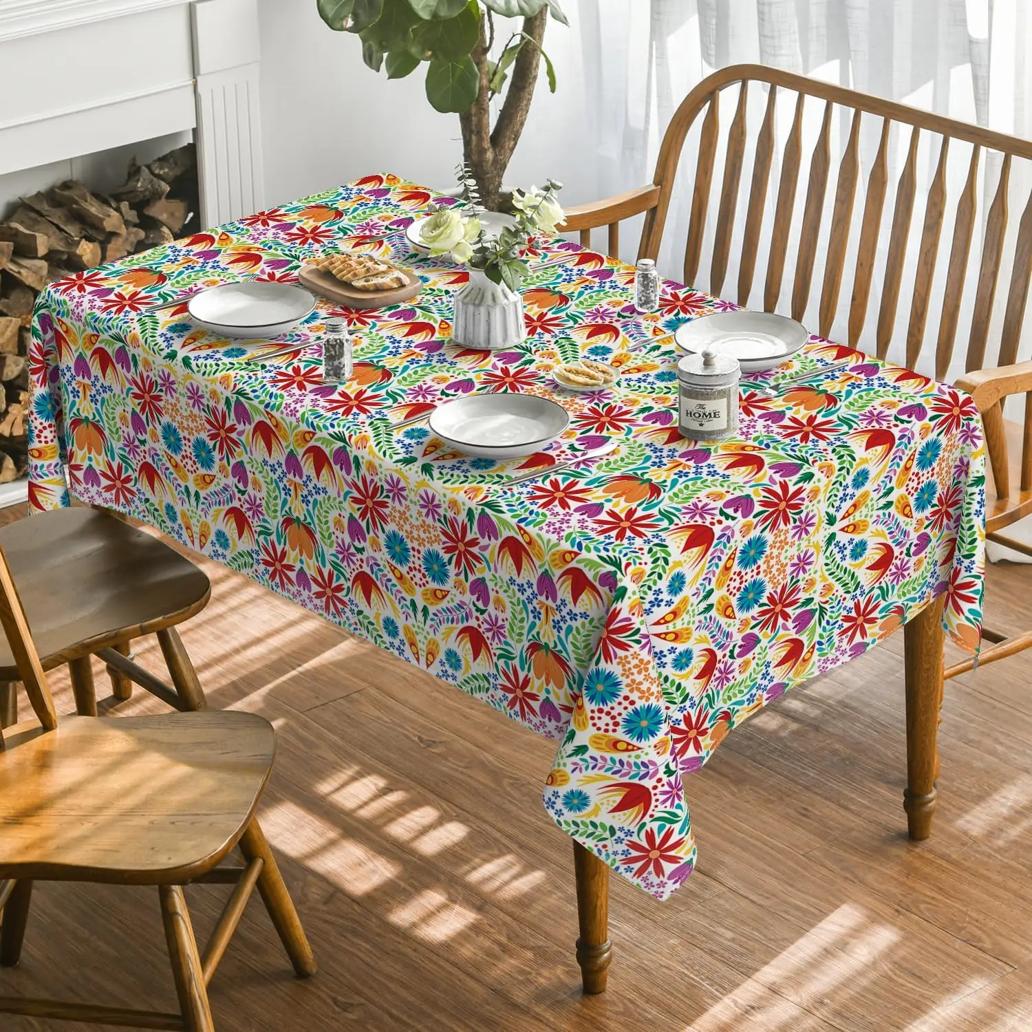 Mexican Day of The Dead Flowers Birds Tablecloth Table Decor Washable Waterproof Kitchen Dining Table Cloth Holiday Party Decor