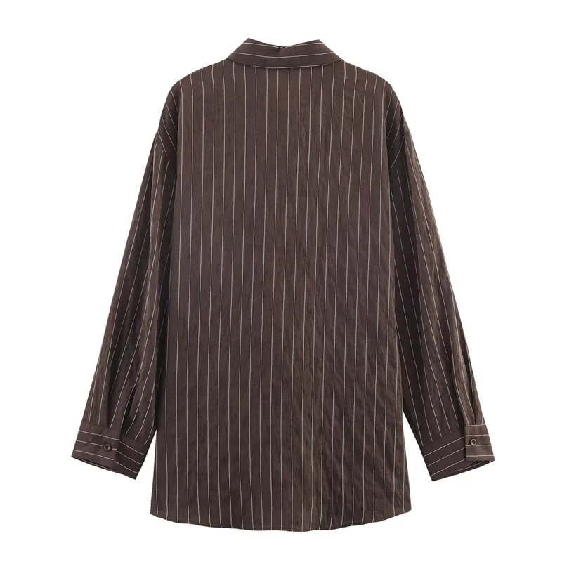 Women's Shirt 2025 Winter New Style Reddish-Brown Striped Long-Sleeve Shirt with Button Decor Loose Fit Stylish and Unique