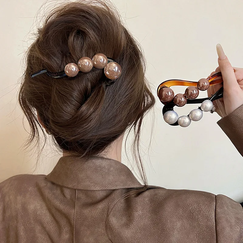 

Минималистичная большая заколка для волос с жемчугом для женщин, новый стиль, прическа, заколка для волос, прямой зажим для волос сзади, аксессуар для волос