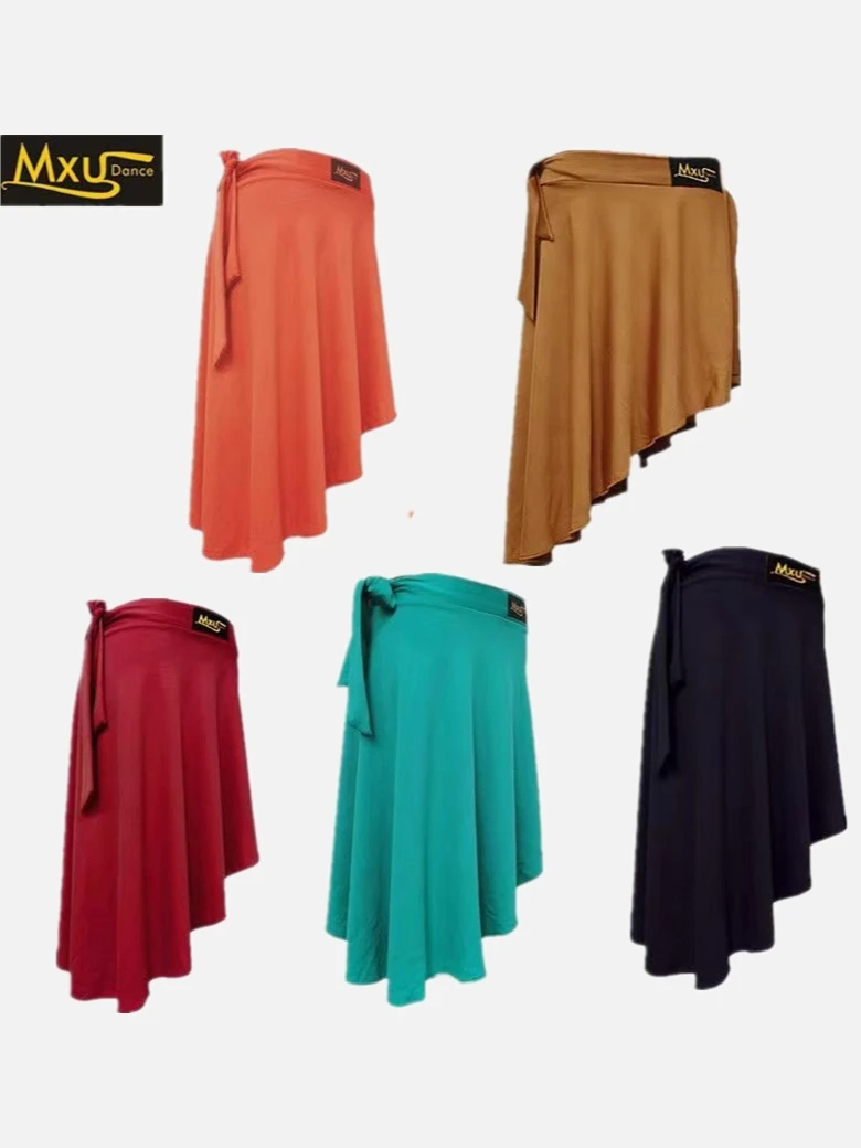 กระโปรงเต้นลาตินสำหรับผู้ใหญ่พร้อมเข็มขัด กระโปรงซ้อมเต้นแบบไม่สมมาตร กระโปรงเต้นสแควร์แดนซ์ กระโปรงยาวสำหรับผู้หญิง