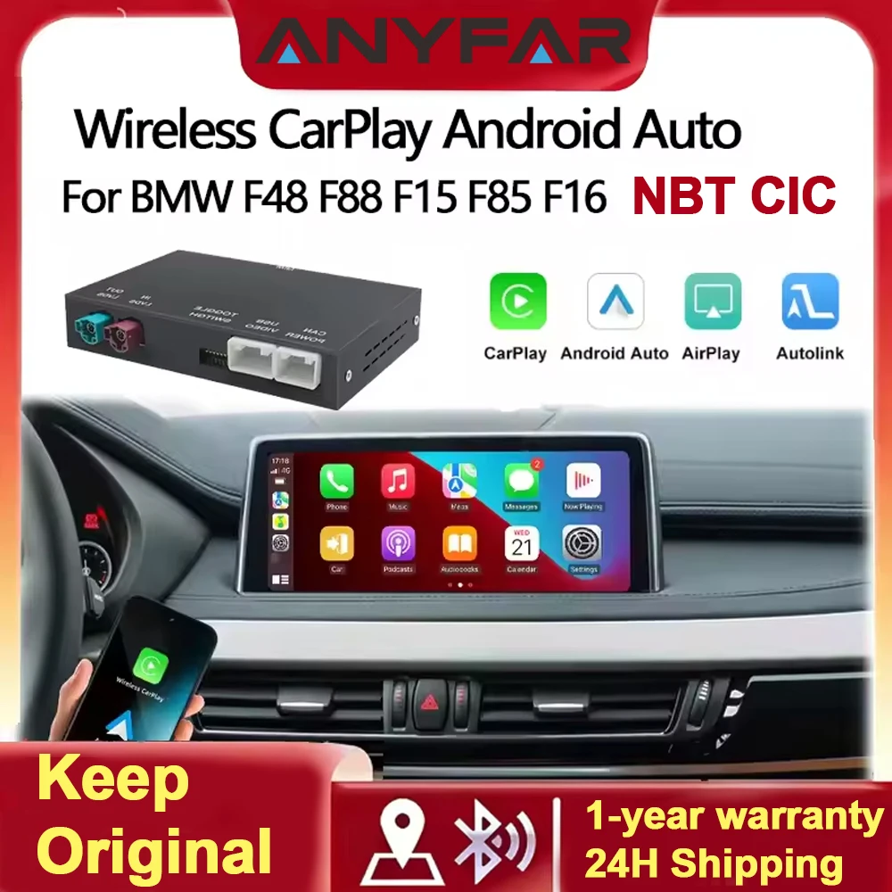 ANYFAR Kabelloses CarPlay Android Auto für BMW 5er Serie F10 F11 F30 CIC NBT 2012-2017 Radio Multimedia-Wiedergabe Airplay Navigation