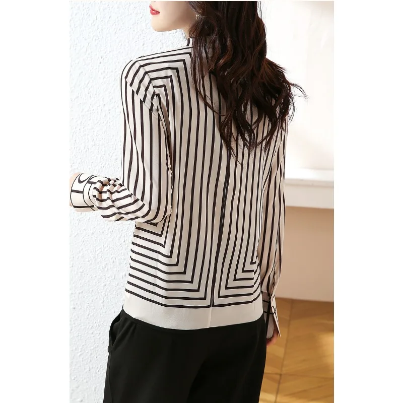 Autumn French Shirt Women Top Casual Fashion Stripe O-Neck Long Sleeve Blouse Office Lady Tops Vintage Loose Clothes Blusa