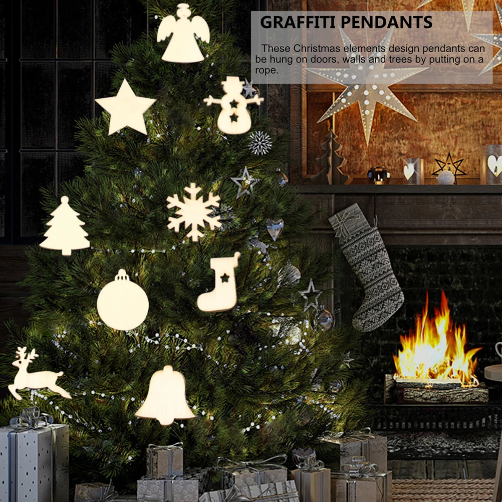 

72 Pcs Wooden Christmas Decoration Ornaments Hanging Artwares Practical Crafts Xmas Tree Hangings DIY Pendants