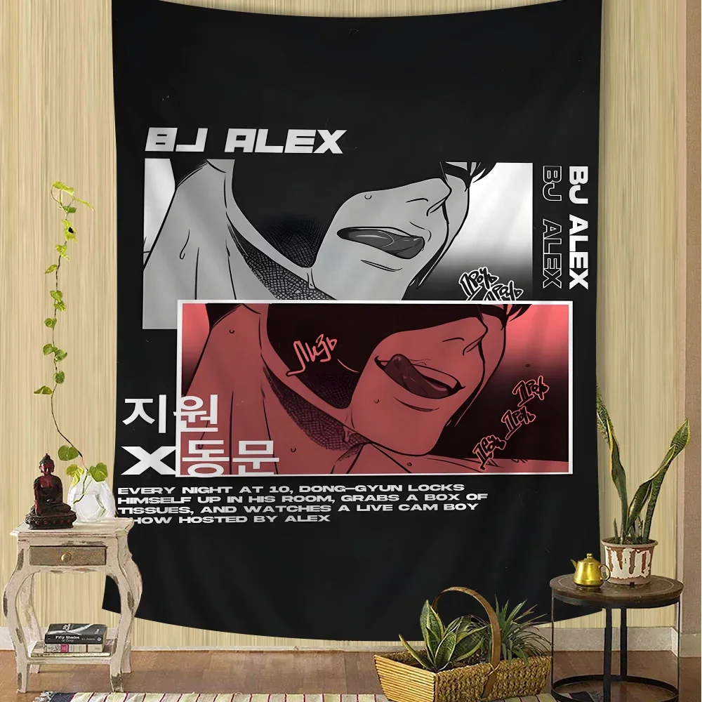 Tapiz de Anime Bj Alex: presenta un estilo con elementos del tarot, funciona como alfombra de pared o sábana decorativa, para colgar en la pared del dormitorio y para fanáticos del anime.