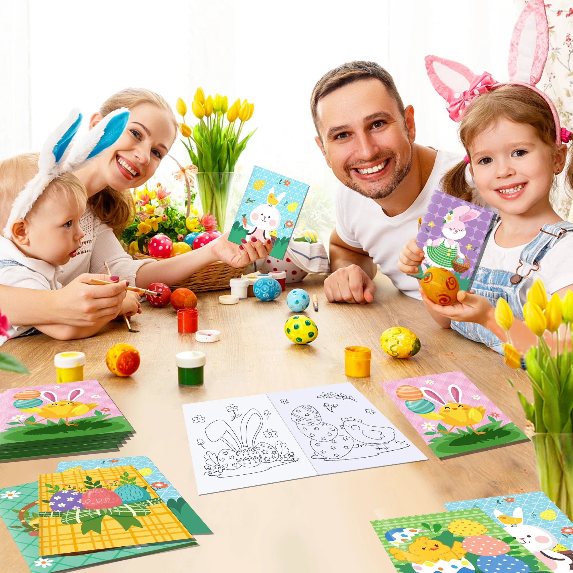 12pcs Happy Easter Day Cartoon Rabbit Easter Egg Graffiti Drawing Painting Books DIY Coloring Picture Book Birthday Party Gifts