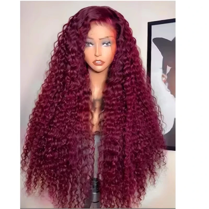 

30 40 Inch 99J Burgundy Deep Wave 13x6 Hd Lace Frontal Human Hair Wig 250% Density 13x4 Transparent Lace Curly Frontal Wigs