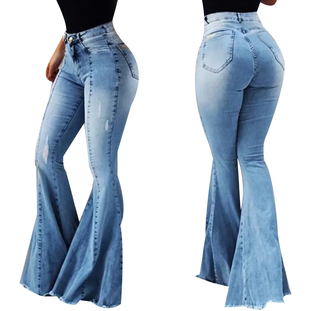 Damesjeans Slim Fit Denim Broek Bell Bottom Hoge Taille Bootleg Jeans Stretch Vrouwelijke Flare Broek Mode Wijde Pijpen Gescheurde Jeans