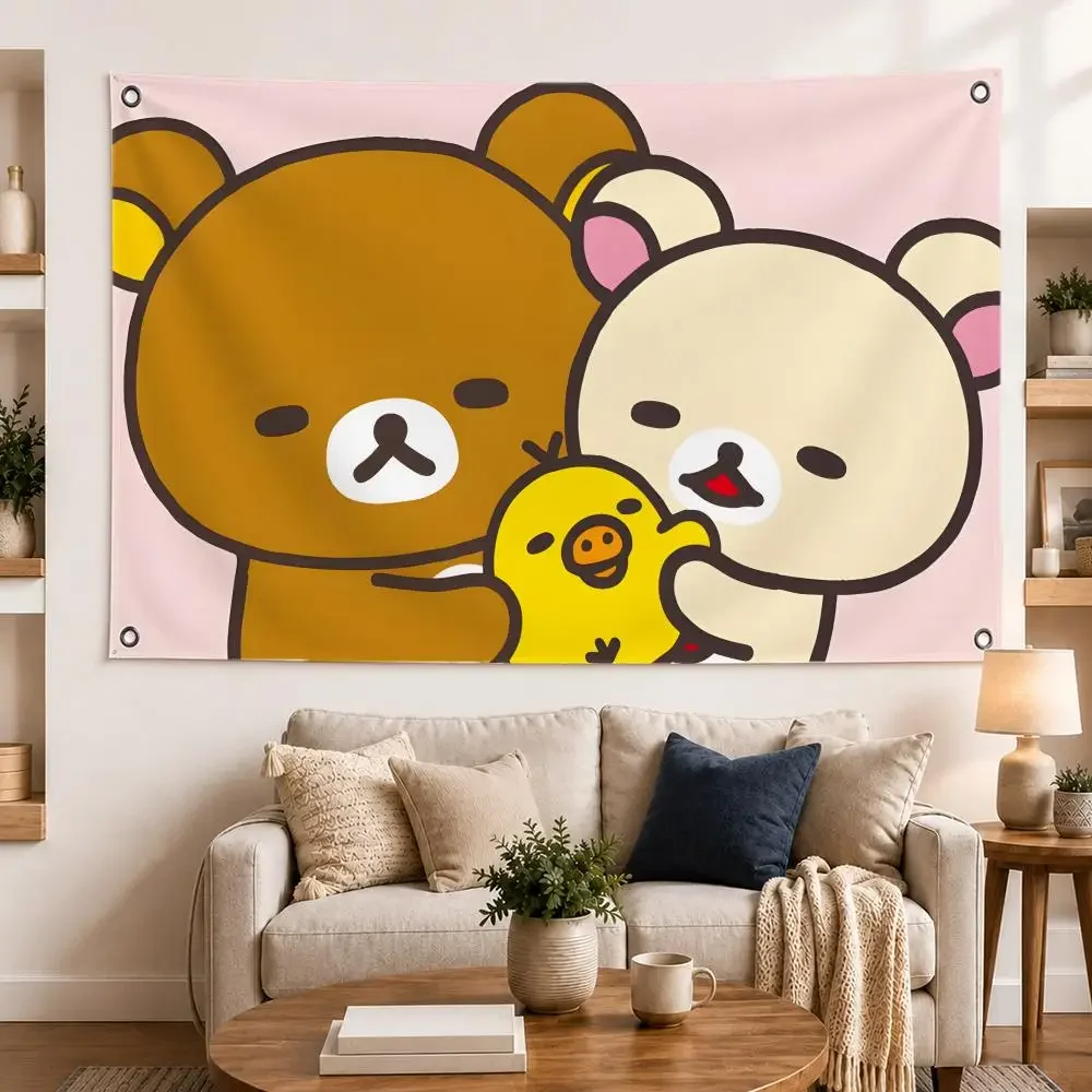Cute Cartoon R-rilakkuma Flags Horizontal High Density Knitted Fabric European Simple For Durable Outdoor Indoor Use