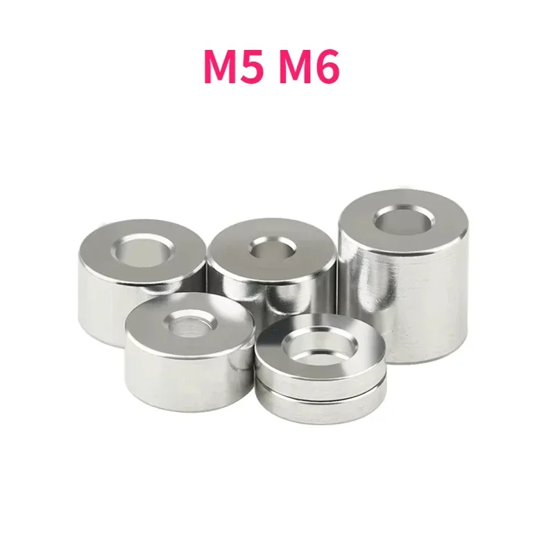 5/10Pcs M5 M6 Aluminum Bushing Washer Gasket Round Hollow No Thread Standoff Spacer Thick Flat Pad Aluminum Alloy Sleeve