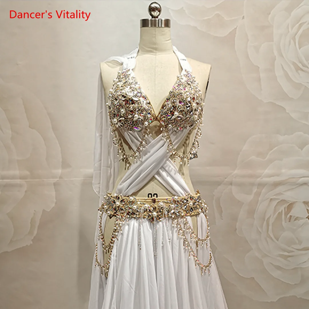 Belly Dance Competition Set White Elegant Belly Dance Big Swing Split Performance Skirt Adult Belly Dancing Outfit Customization