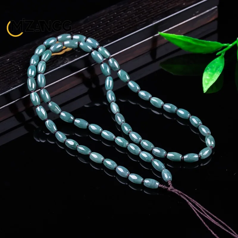 Natural Grade A Jadeite Blue Water 6mm Bead Pendant Necklace Stylish and Exquisite Jade Necklace Perfect Gift for Men and Women