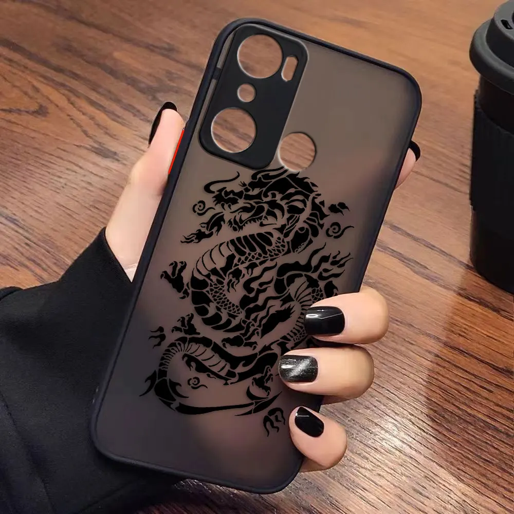 Matte Phone Case for infinix HOT 20I 12 12I 11 11S 10 10I 10S PLAY 9 8 Pro POVA 3 CAMON 15 17P Case Line Drawing Chinese Dragon