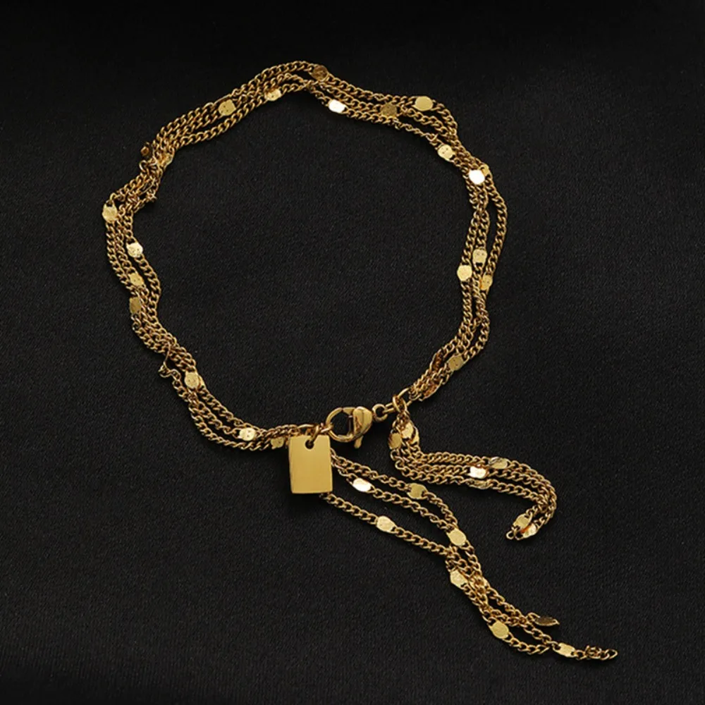 Exquisite Fashion Gold Color Stainless Steel Multiple Layers Long Pendant Bracelets for Women Charm Summer Party Jewelry Gift