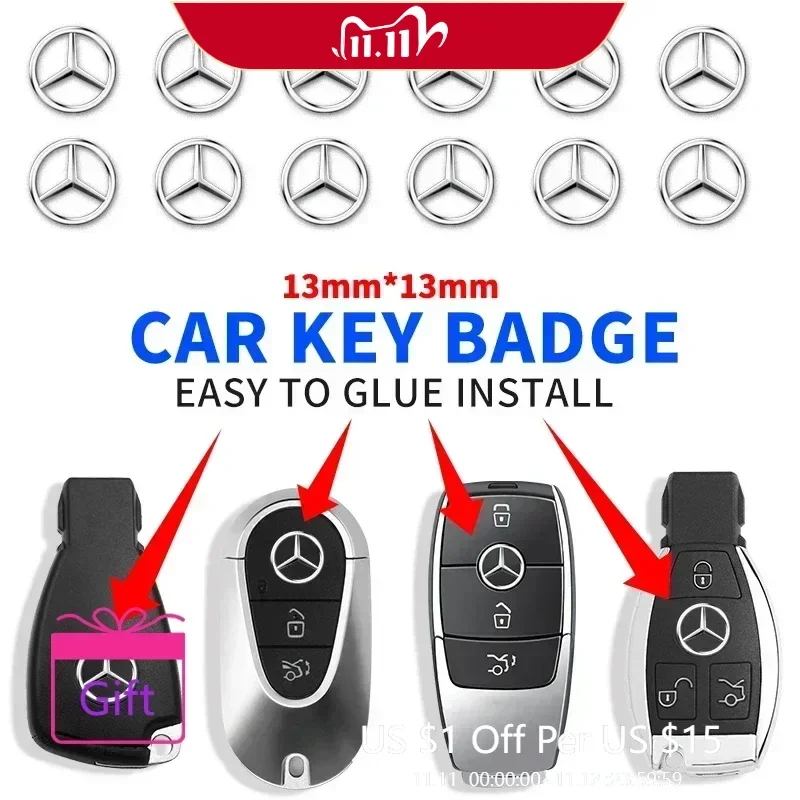 13mm Car Key Emblem Stickers Accessories For Mercedes Benz AMG E S C A B Class GLE GLS CLS GLC CLA GLA GLK GLB W205 W221 W177