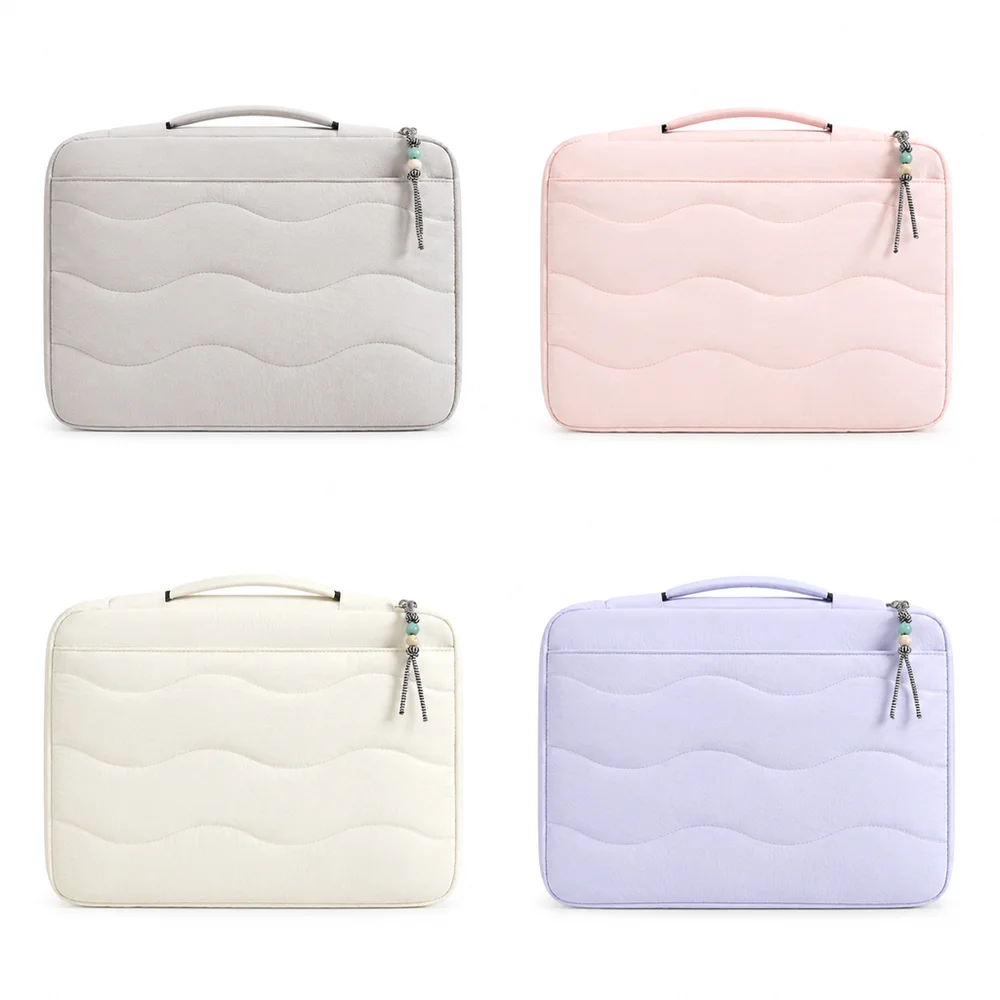 Quilted Laptop Carrying Case Thickened Lining Portable Handle Protective Laptop Bag Multi-Compartment Shockproof