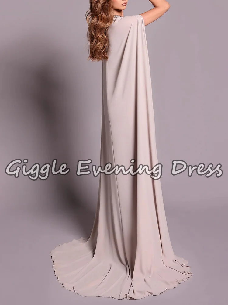 Giggle Einfache Cape-Ärmel Frauen Abendkleider Perlen O-ansatz Elegante Schlitz Saudi Meerjungfrau Formelle Anlässe Kleid Angepasst