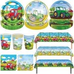 Green Tractor Disposable Tableware Plate Cup Tablecloth Truck Balloon Kids Birthday Party Baby Shower Decoration Supplies ﻿