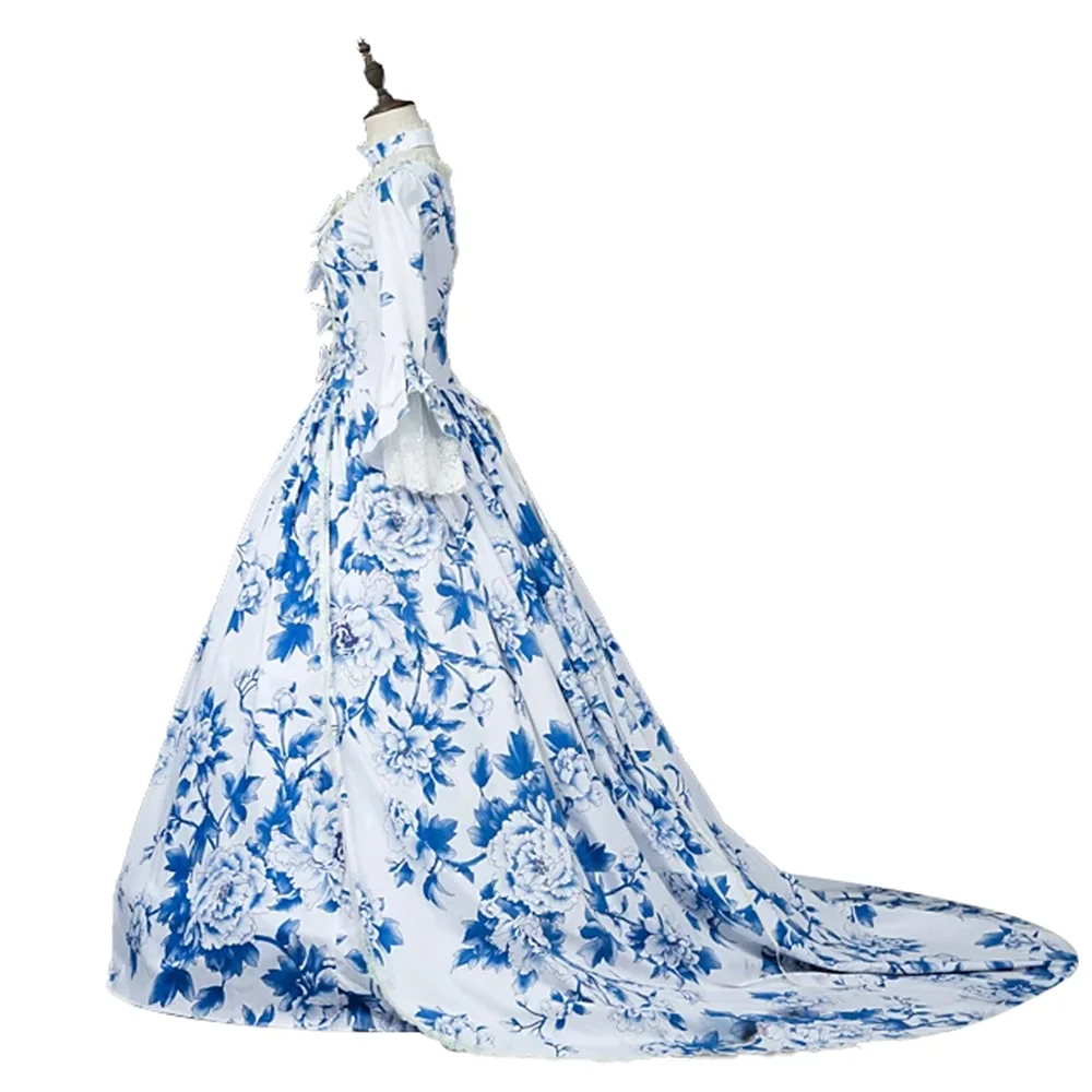 Women's Blue Floral  Rococo Victorian Maria Antonietta  Dress Renaissance Party  Ball Gown image 6