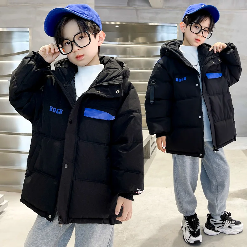 

Children Boy Cotton Jacket New Winter Hooded Coat Fashion Kids Korean Outerwear School Clothes Teen Parkas 7 9 11 12 13 14 Years