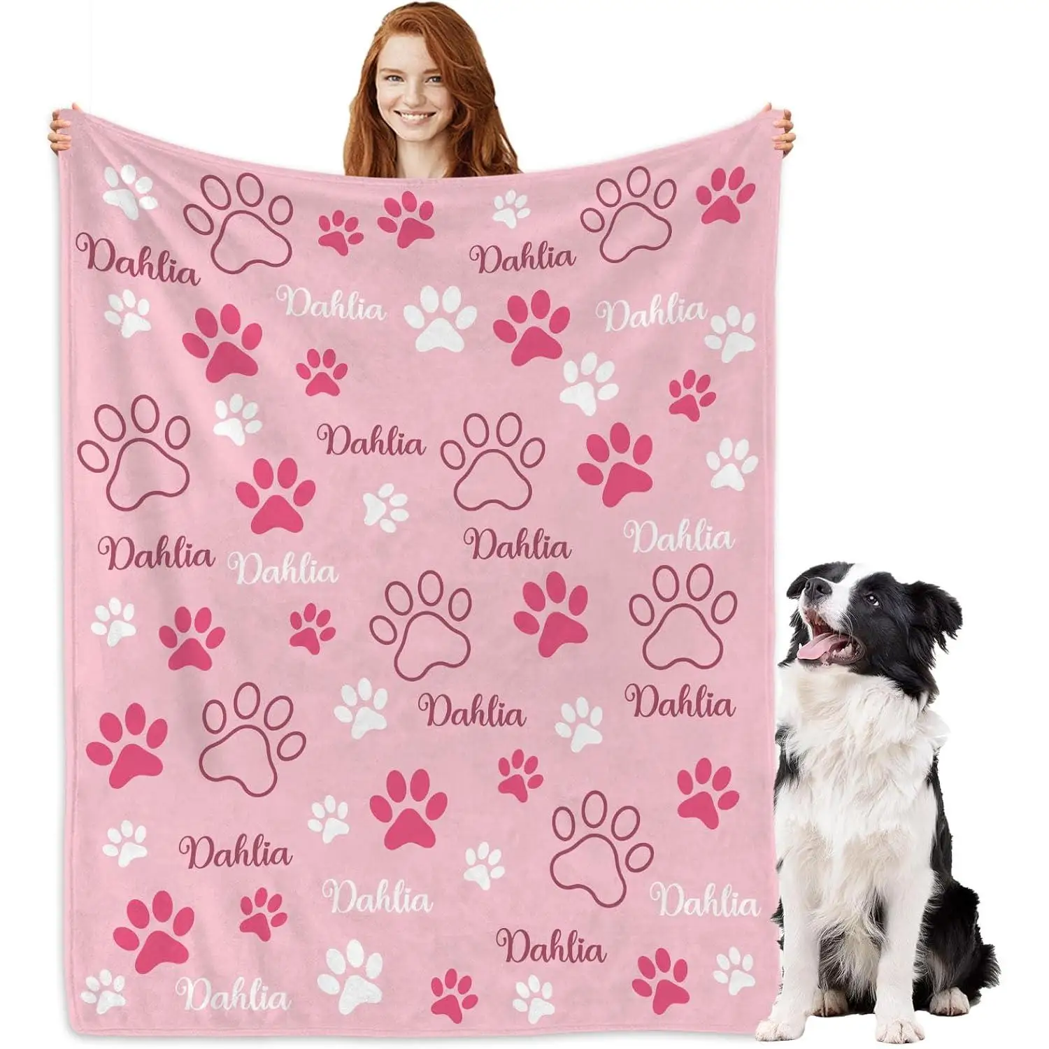 

Personalized Paw Prints Blankets for Large Medium Small Dogs Soft Throw Puppy Blanket for Couch Bed Car Gifts for Pet Owner
