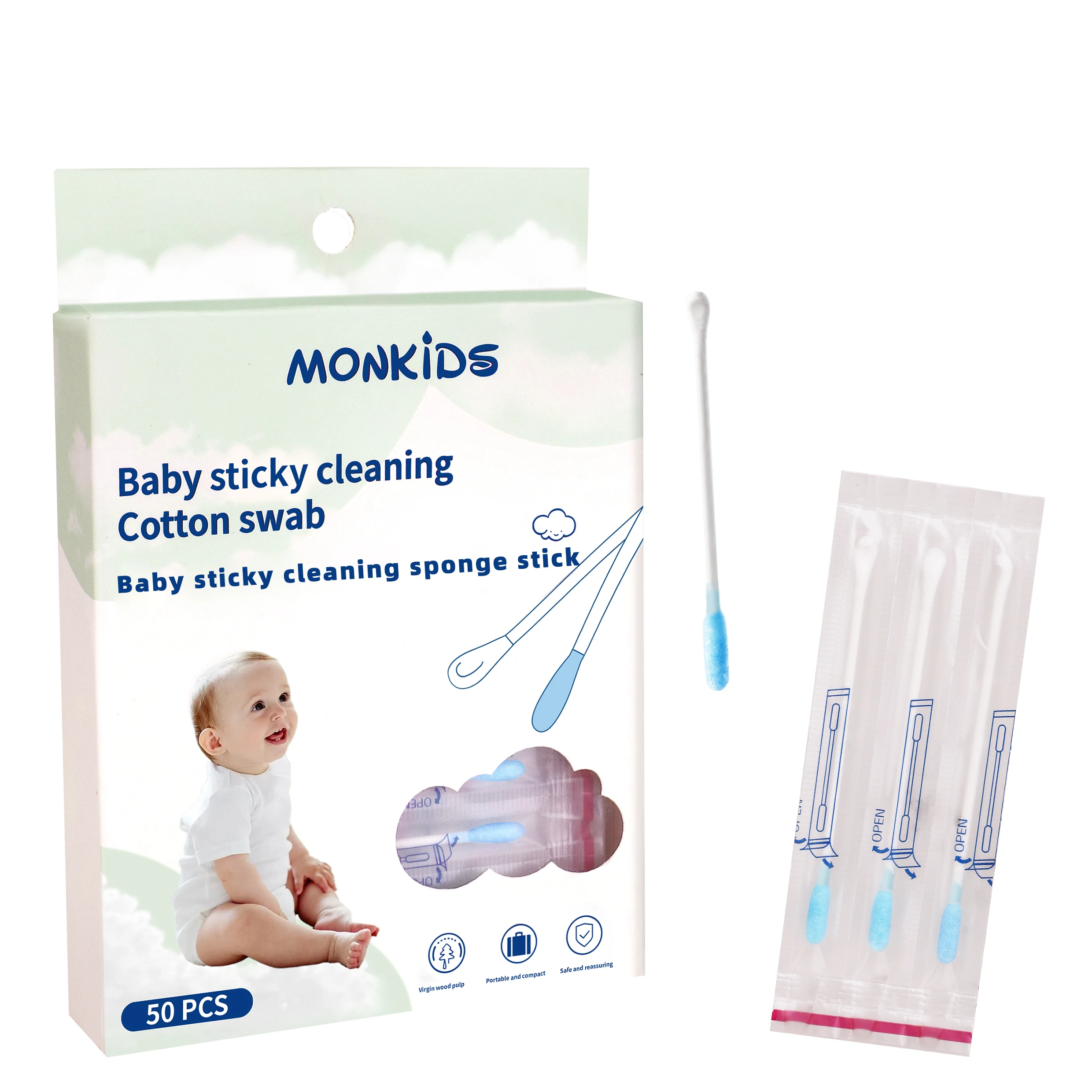 50PCS cleaning cotton swab, soft, mild and odorless, used for personal hygiene and easy cleaning.