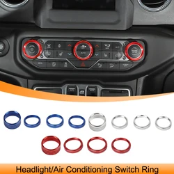 Car Headlight Air Conditioning Switch Knob Decoration Ring Cover for Jeep Wrangler JL 2018-2021 2022 2023 Interior Accessories