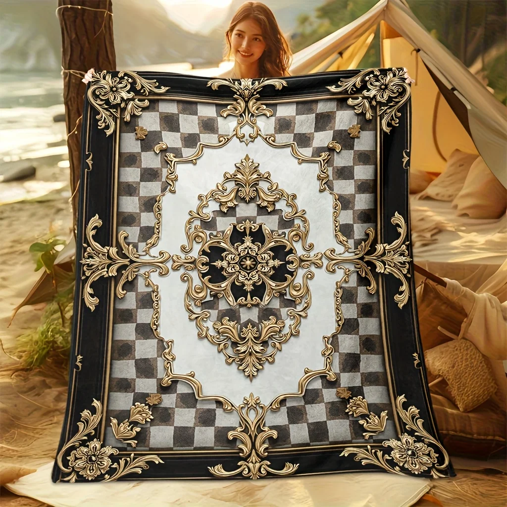 Unique Abstract Touch Theme Fleece Look Bed Throw Retro Looking Decor Blanket For Restaurant Dance Studio Store