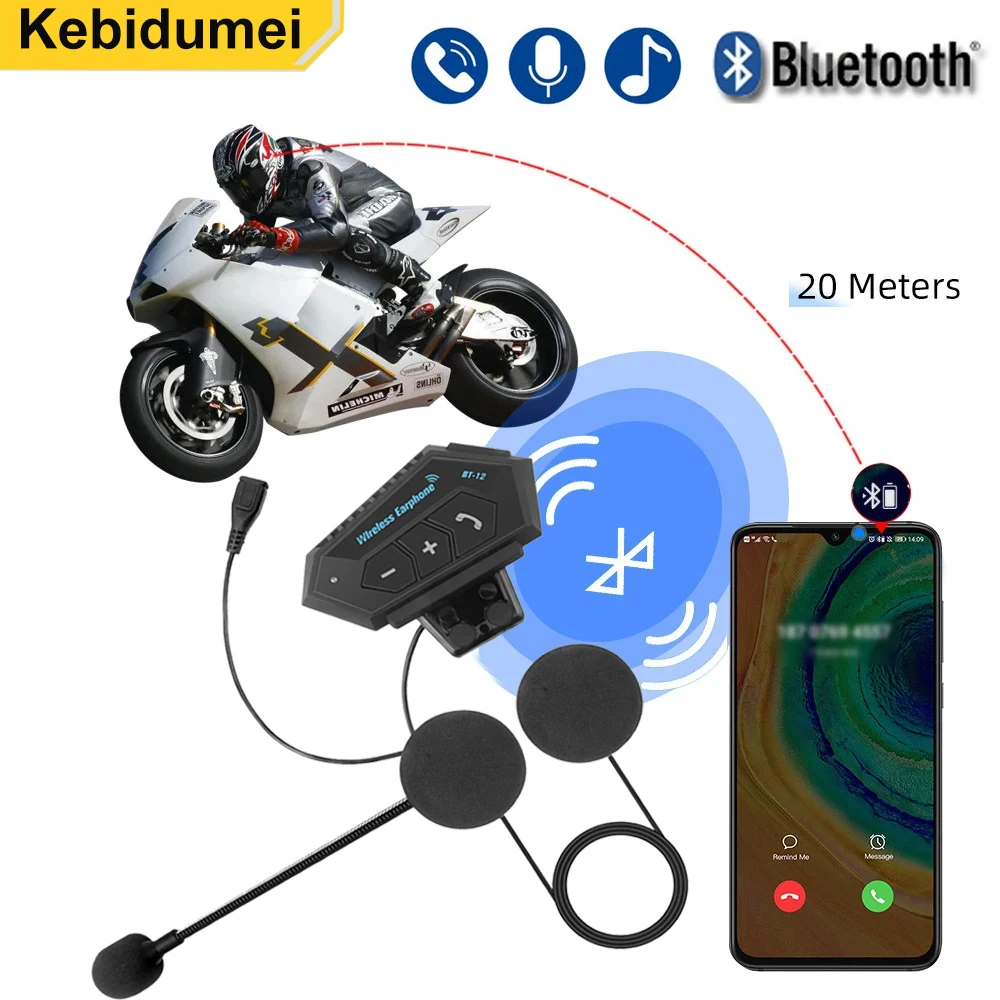 Motorcycle Helmet Headset BT12 20H Play Time Bluetooth Wireless Headphone Motor Headset Bike Earphone Handsfree Stereo Earbud