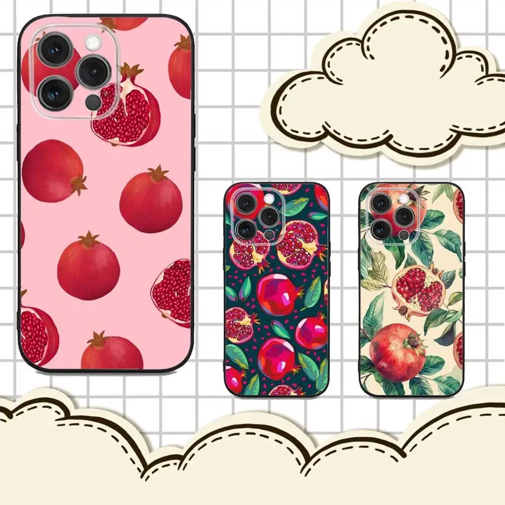 

Fruit Red Pomegranate Phone Case For iPhone 16e,16,15,14,13,12,11,Pro,X,XS,Max,XR,Plus,Mini Soft Black Cover