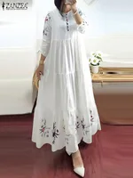 ZANZEA elegante vestido musulmán con estampado Floral moda femenina Abaya Kaftan vestido veraniego mujer Casual volantes dobladillo Maxi bata de gran tamaño