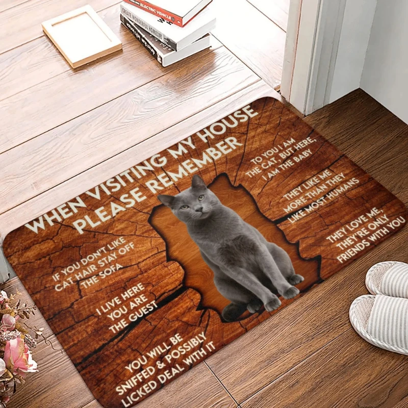 When Visiting My House Please Remember Dog Cat Doormat Non-Slip Entrance Mat Indoor Kitchen Rug Pet Lover Gift for Bedroom Floor