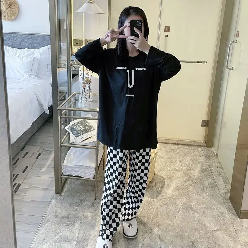 2511-9Spring and autumn pajamas female long-sleeved student two-piece Korean style cute loose plus size home service suit for