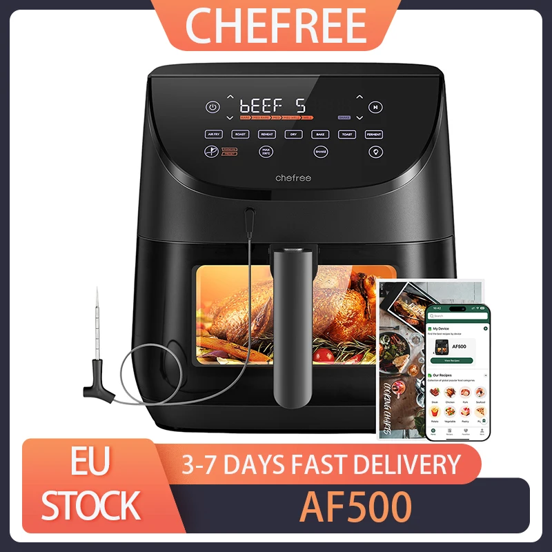 CHEFREE AF500 1700W 6.5L Air Fryer, with Smart Probe Thermometer, 8-in-1 Cooking Modes, Rapid 230℃ Heating, Shake Reminder