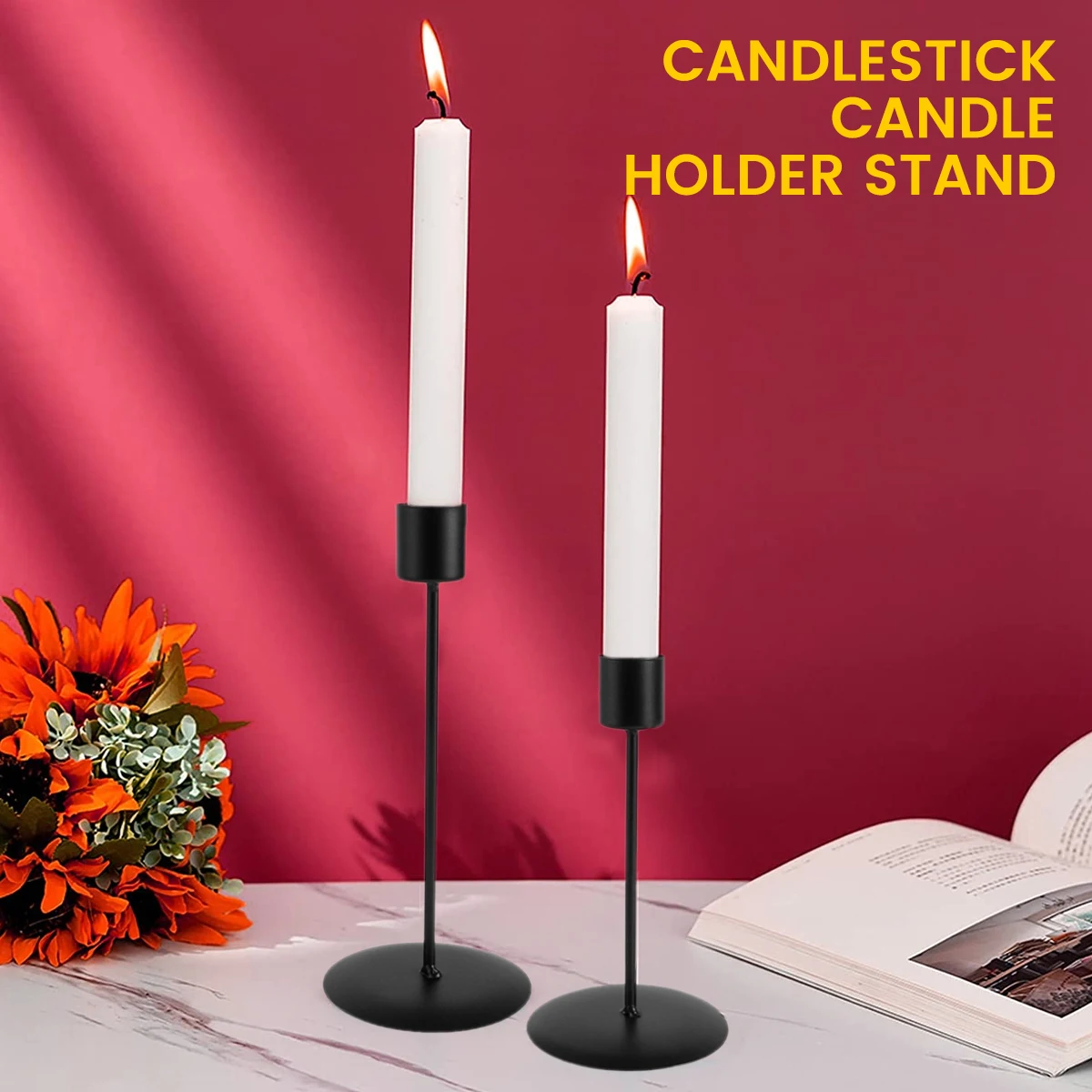 Candle Holder 2Pcs Metal Candlestick Holder Taper Candle Decorative Black Candle Holder Home Decor Wedding Dinning Party