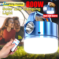 800W Solar Battery Lantern Camping Lamp USB Rechargeable LED Bulb With Remote Control Tent Light Power Bank Emergency Lighting