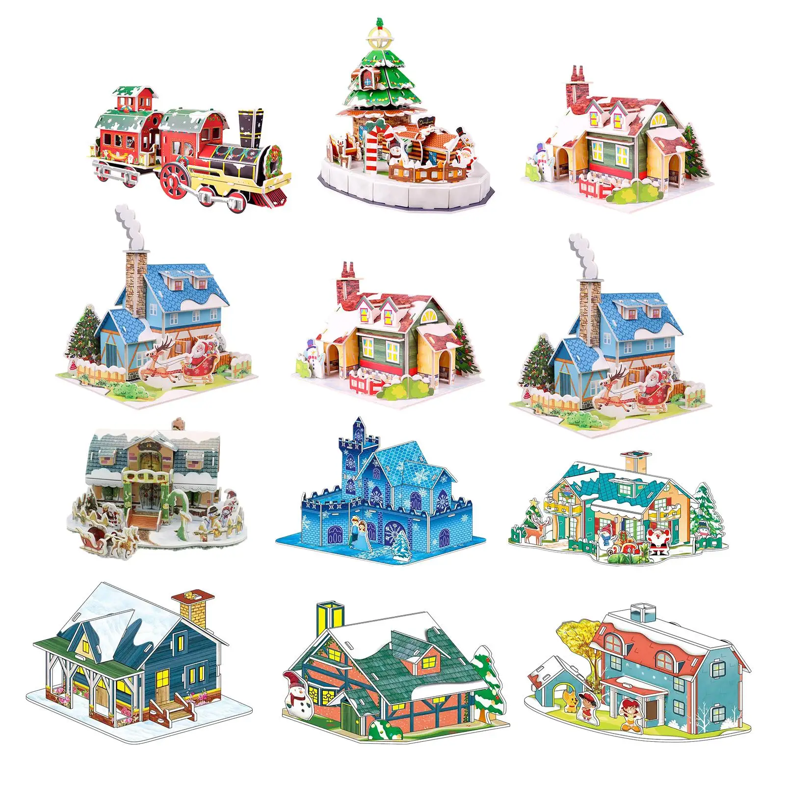 DIY Christmas Houses Decor Party Favor Activities DIY Crafts Kids 3D Puzzle Christmas Craft Houses Kits for Gifts Boys Adults