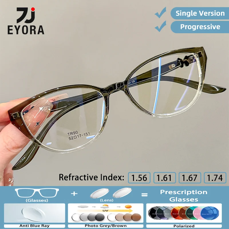 EYORA Exquisite Square Cat Eye Reading Glasses for Women Photochromic Anti Blue Light Intelligent Progressive Multifocal Lenses